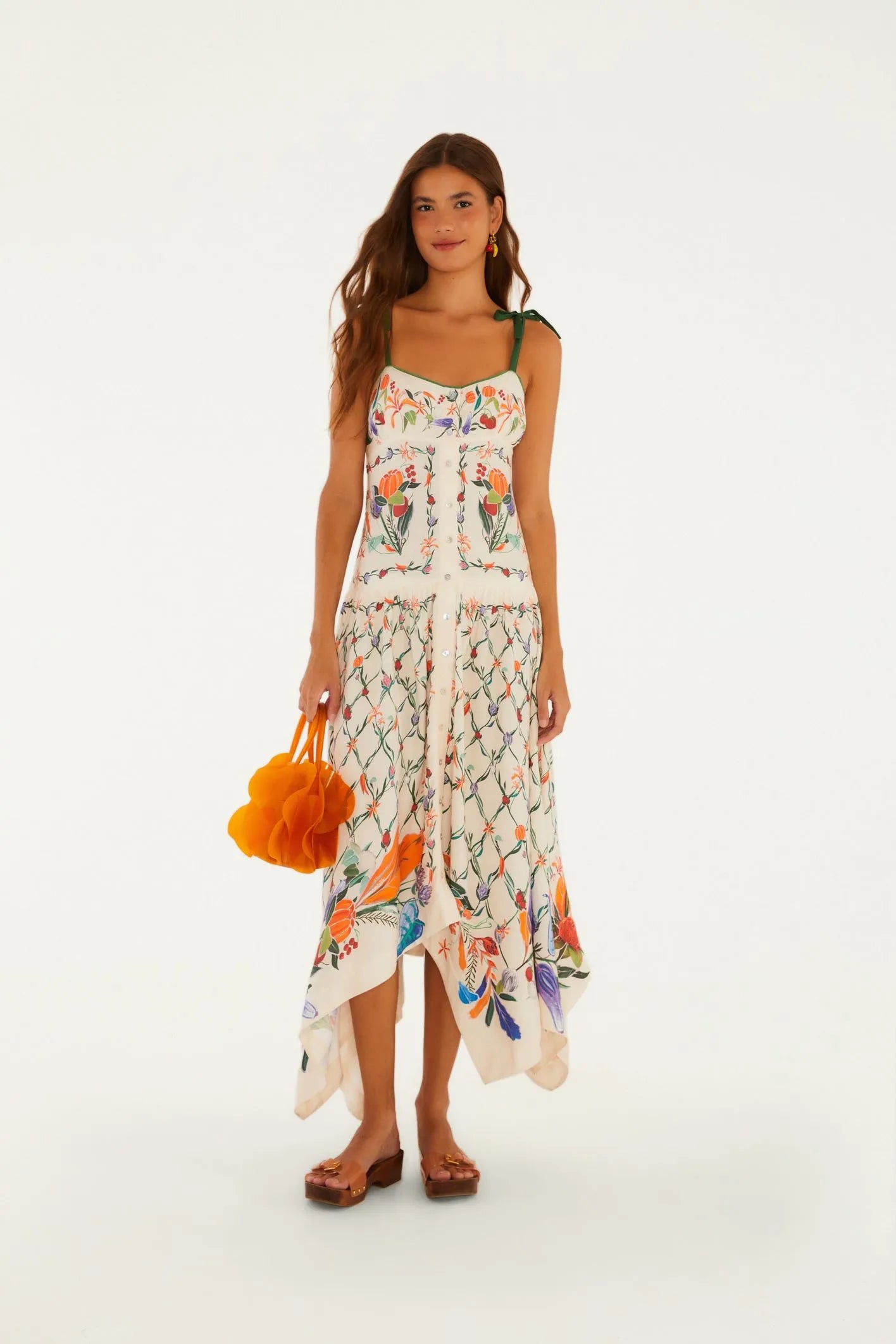 Vestido Pontas Estampado Feira De Legumes