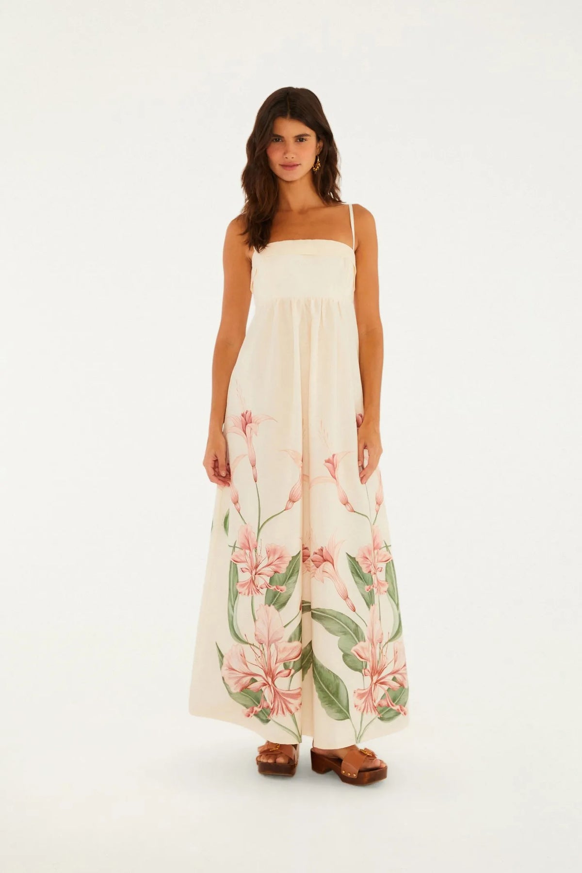Vestido Longo Alças Estampado Brinco De Princesa