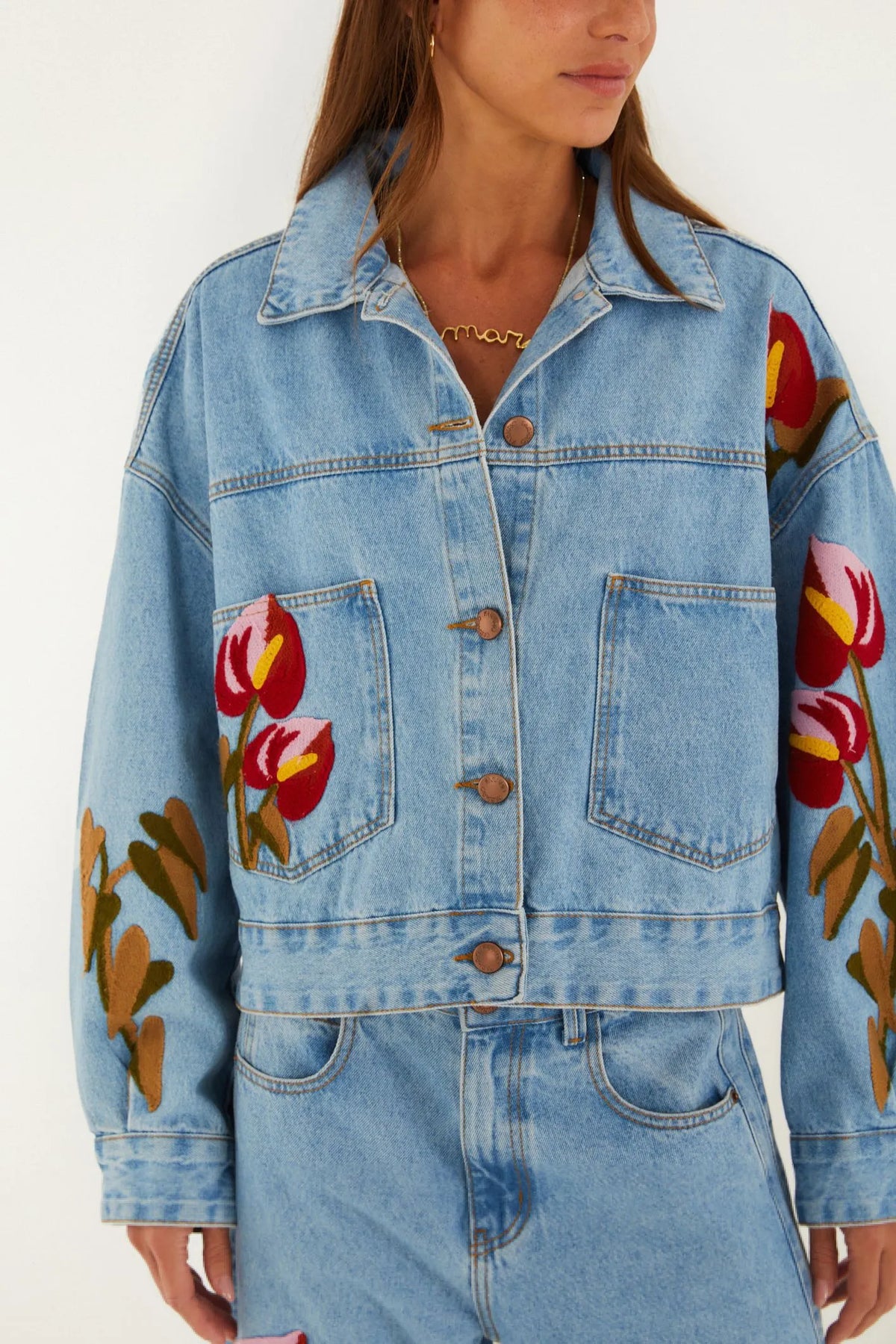 FARM Rio |Jaqueta Jeans Bordado Antúrio