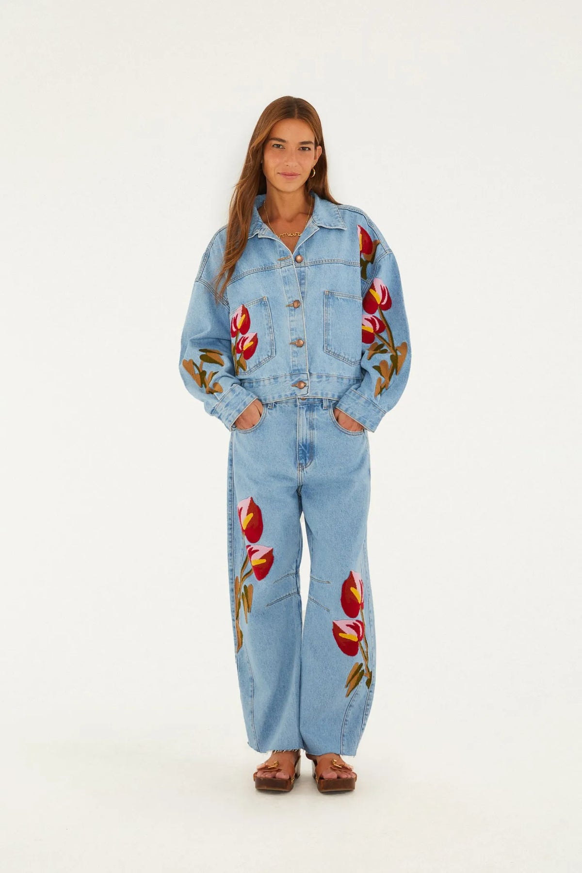 FARM Rio |Jaqueta Jeans Bordado Antúrio