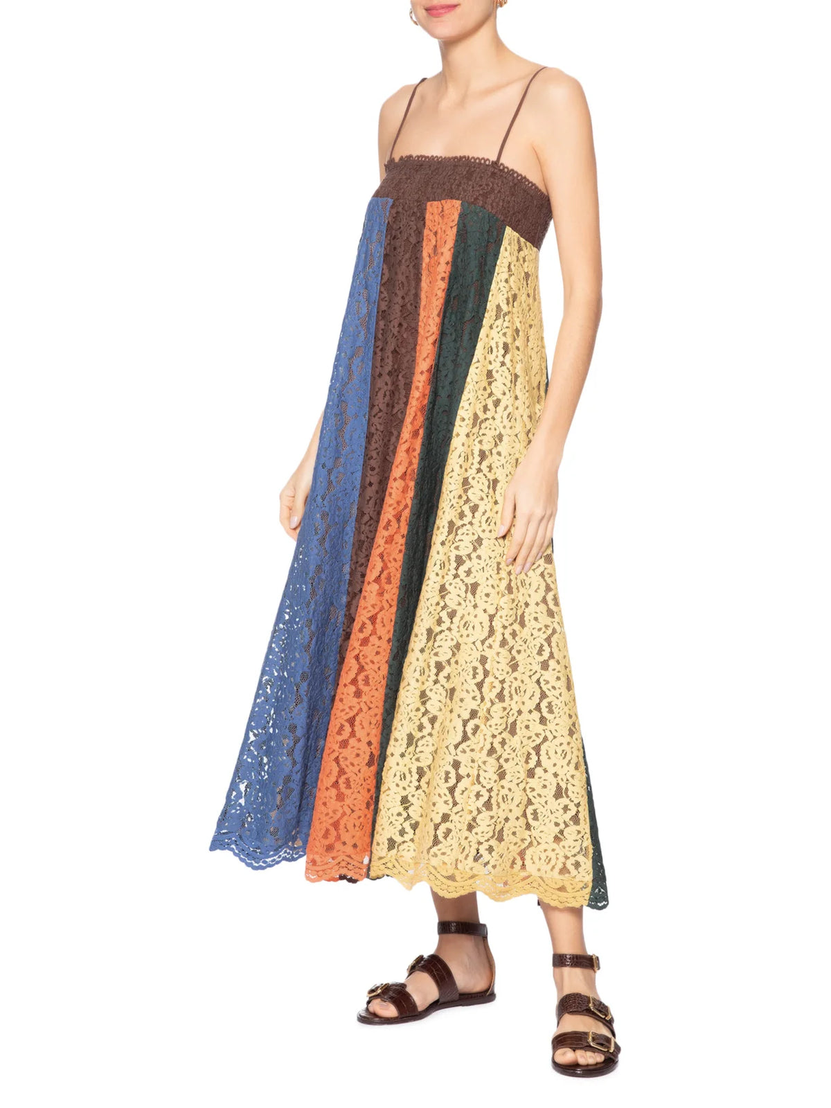 FARM Rio | Vestido Artesanal Patch Rendas Marrom Farm