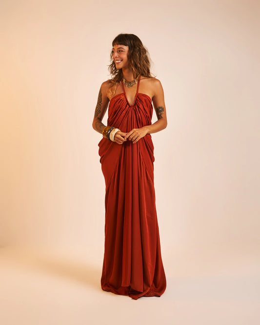 Vestido Longo Acetinado Caraíva Mango