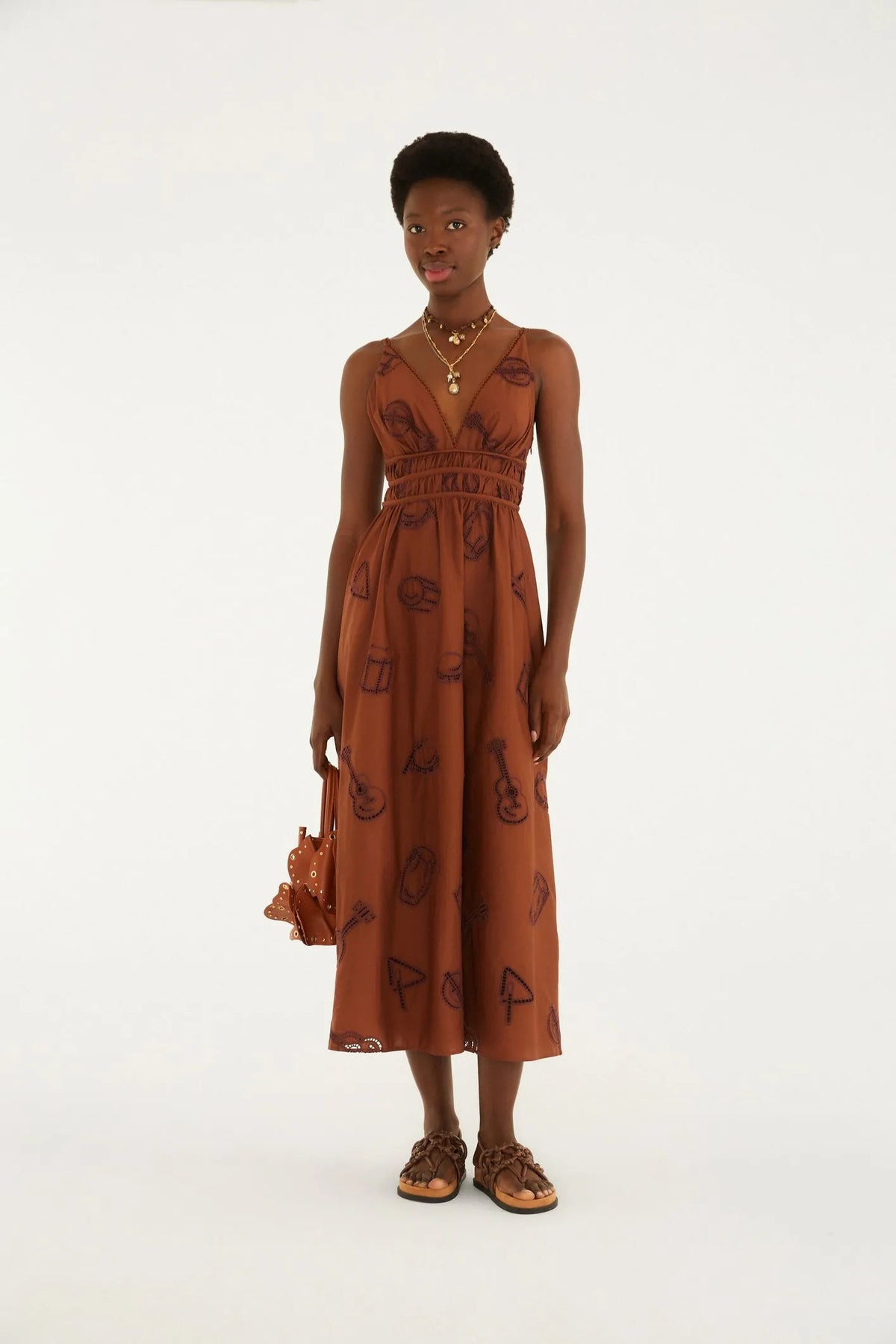 FARM Rio | Som Do Rio Print Broderie Anglaise Midi Dress