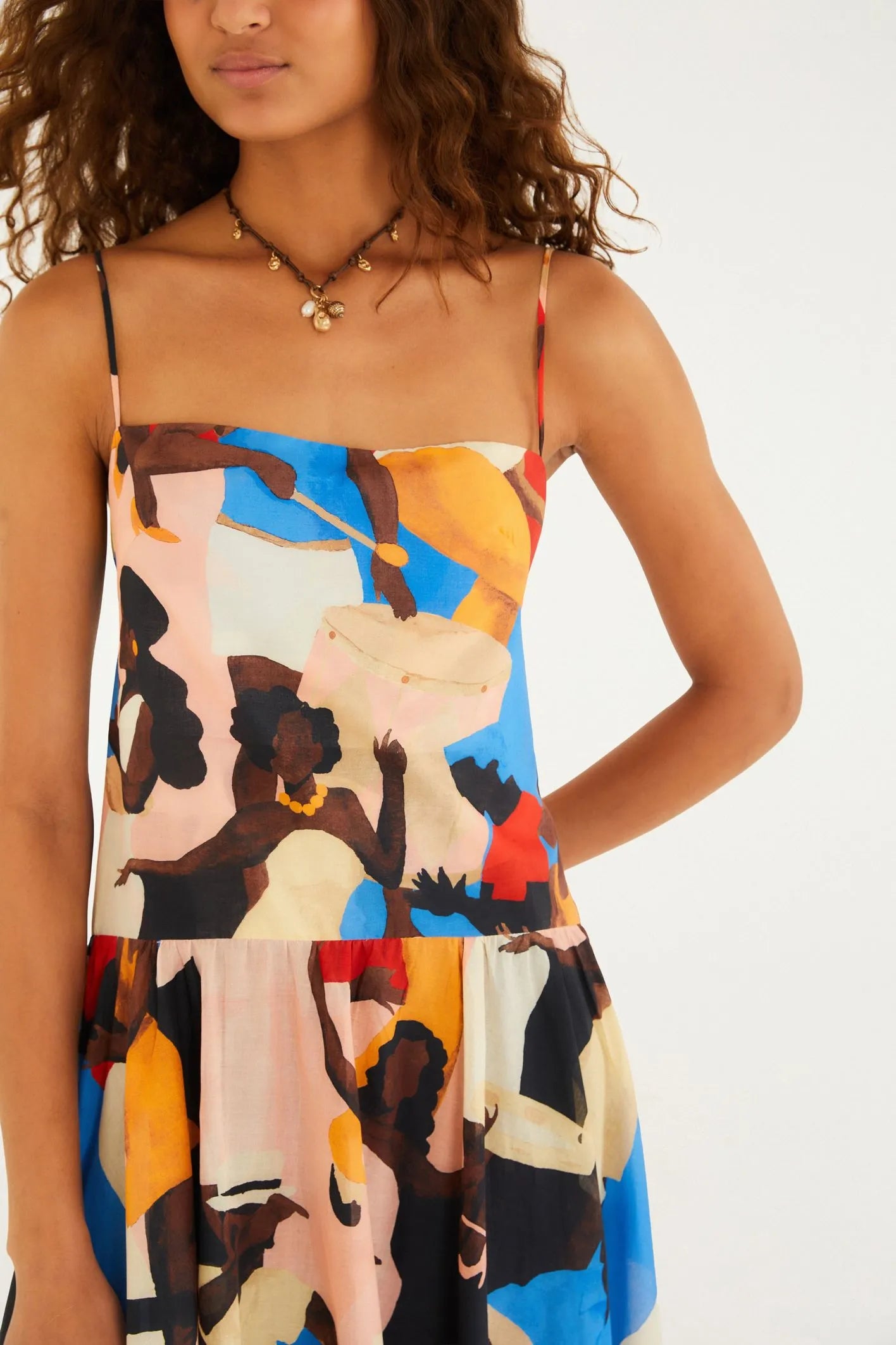 Vestido FARM  Alcinhas Estampado Samba No Pé