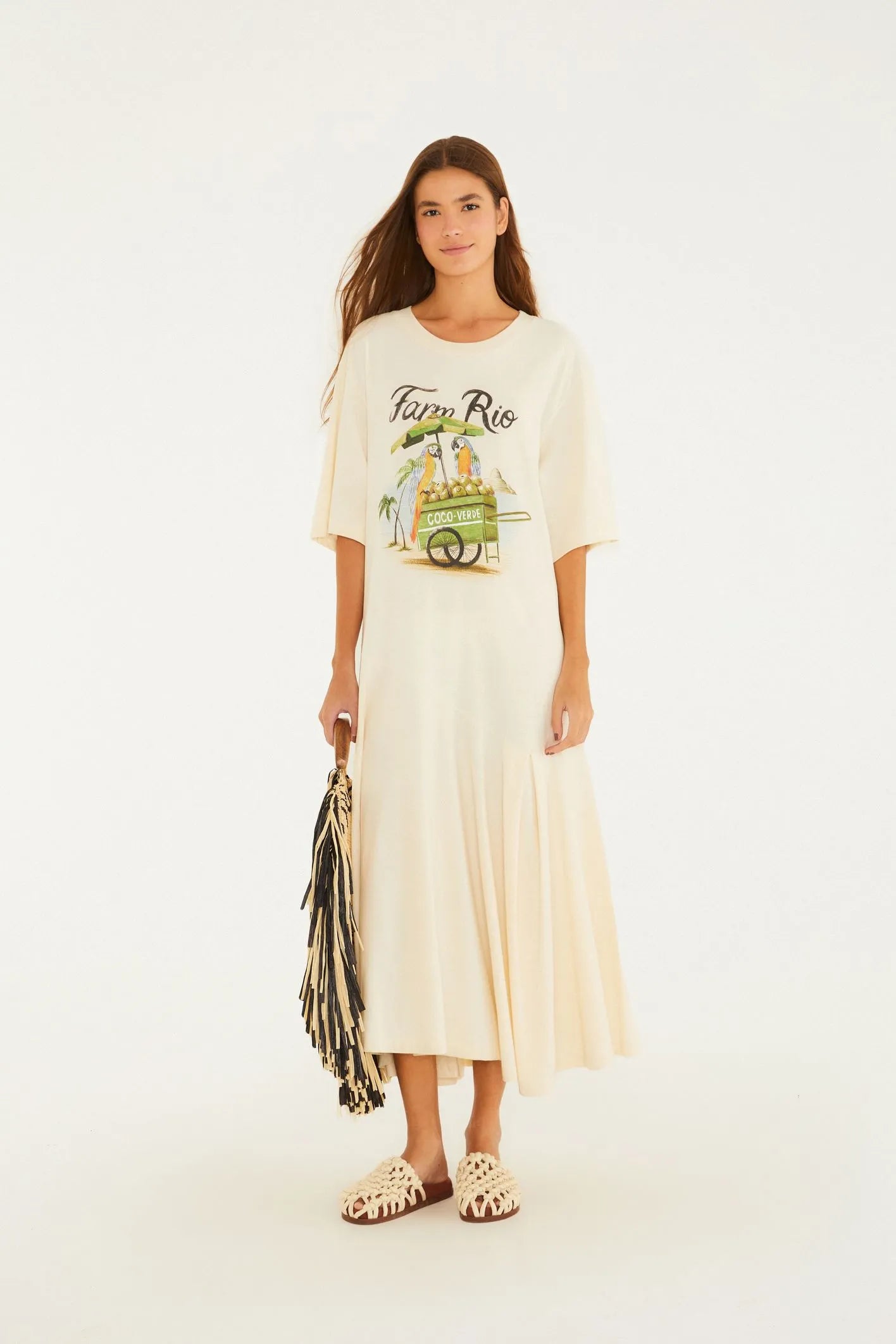 Vestido Midi Estampado Carrinho De Coco