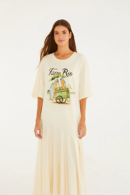 Vestido Midi Estampado Carrinho De Coco
