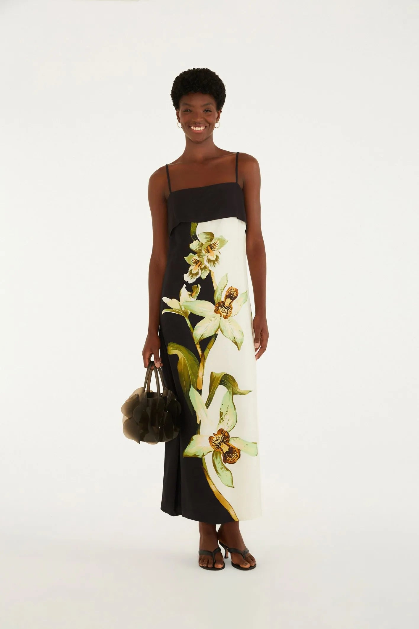 Vestido Longo Pala Estampado Floral Orquídea