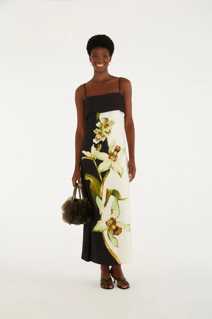 Vestido Longo Pala Estampado Floral Orquídea