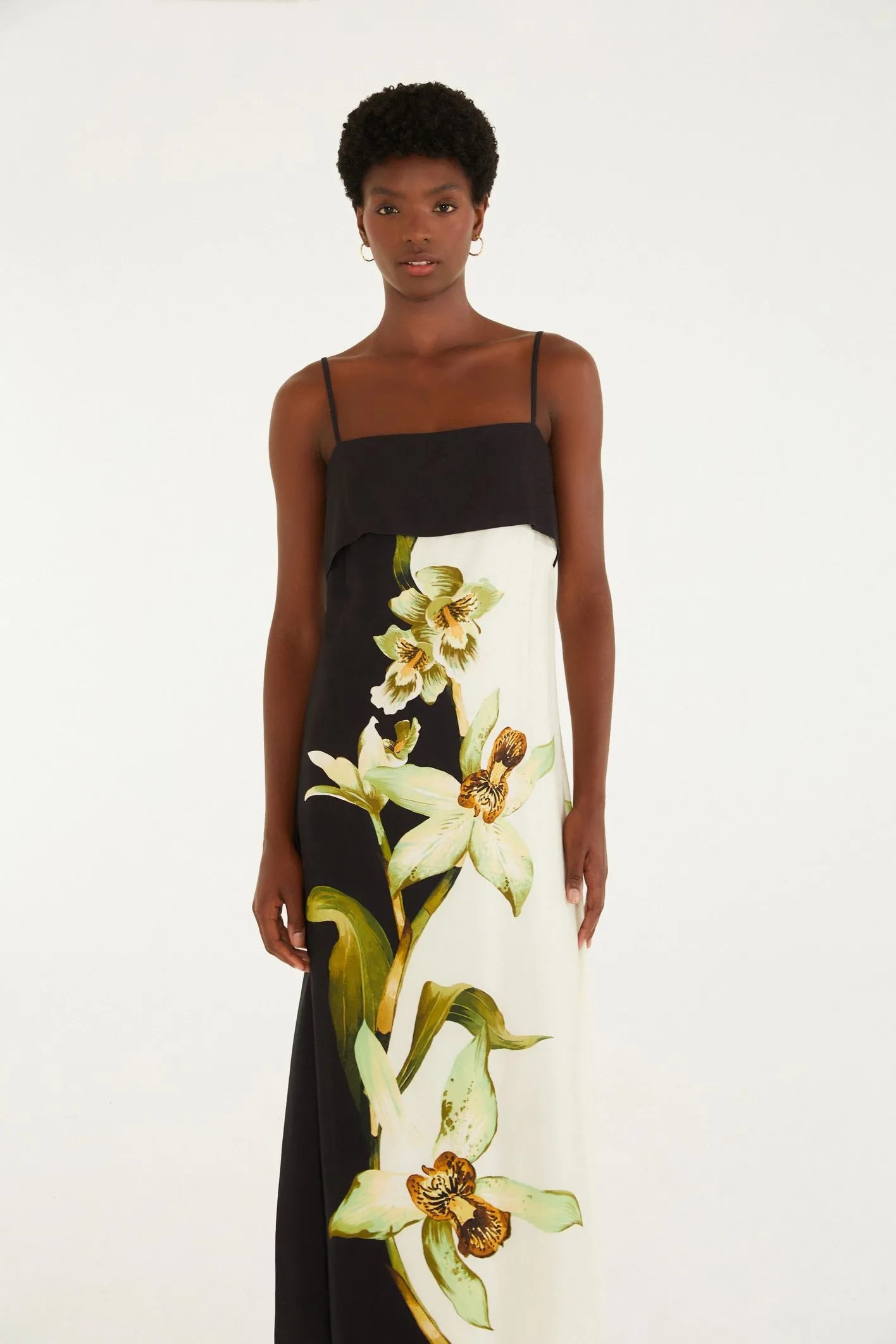 Vestido Longo Pala Estampado Floral Orquídea