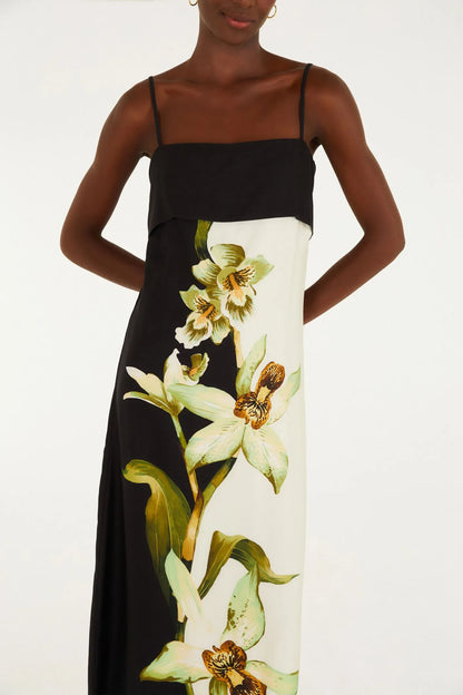 Vestido Longo Pala Estampado Floral Orquídea
