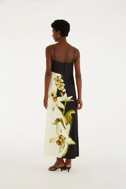 Vestido Longo Pala Estampado Floral Orquídea