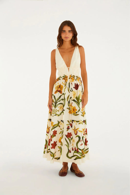 Vestido Longo Estampado Selva De Flor