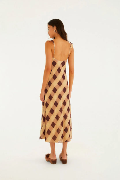 FARM Rio |Vestido Midi Xadrez Romântico