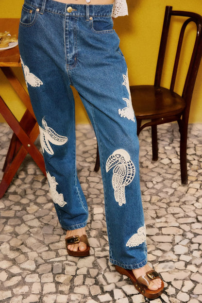 FARM Rio |  Calça Jeans Bordado Guipure