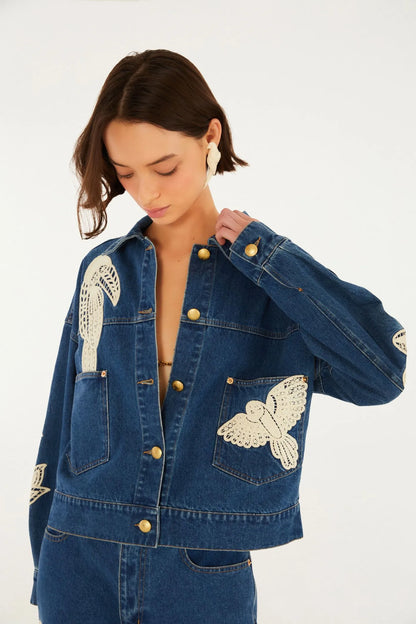 FARM Rio | Jaqueta Jeans Bordado Guipure