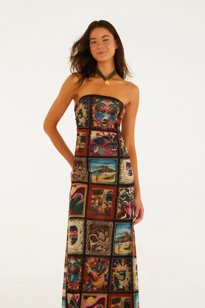 Vestido  Tule Farm  Estampado Lenços Cariocas