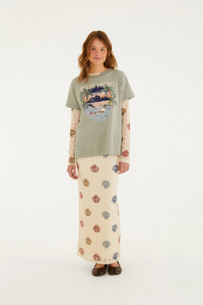 Saia FARM  Renda Estampada Conchita