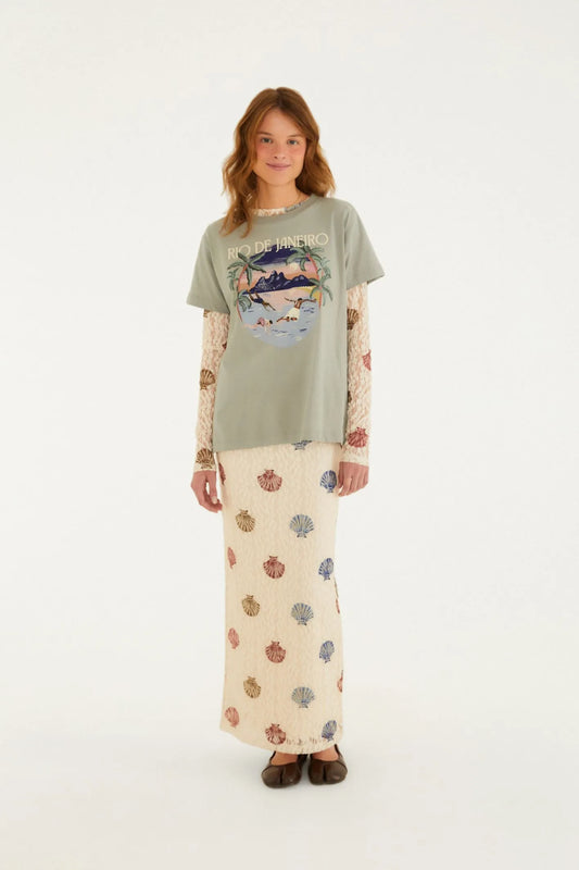 Saia FARM  Renda Estampada Conchita