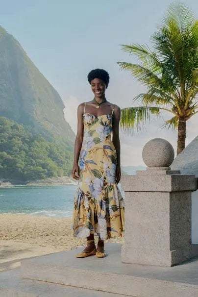 Vestido Longo Estampado Jardim Guanabara