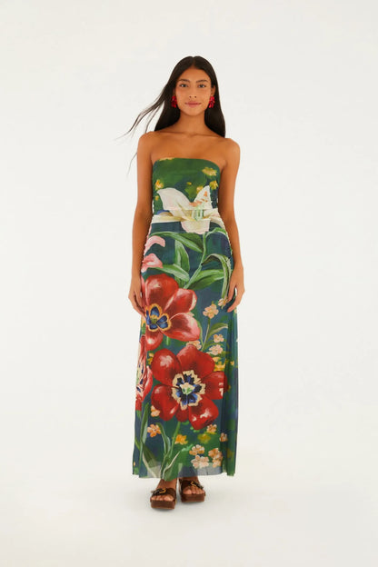 Vestido Tule Estampado Floral Belo