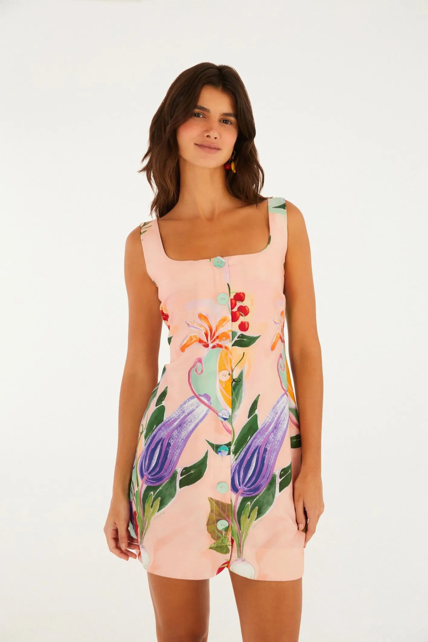 Vestido Curto Estampado Legumes Pintados