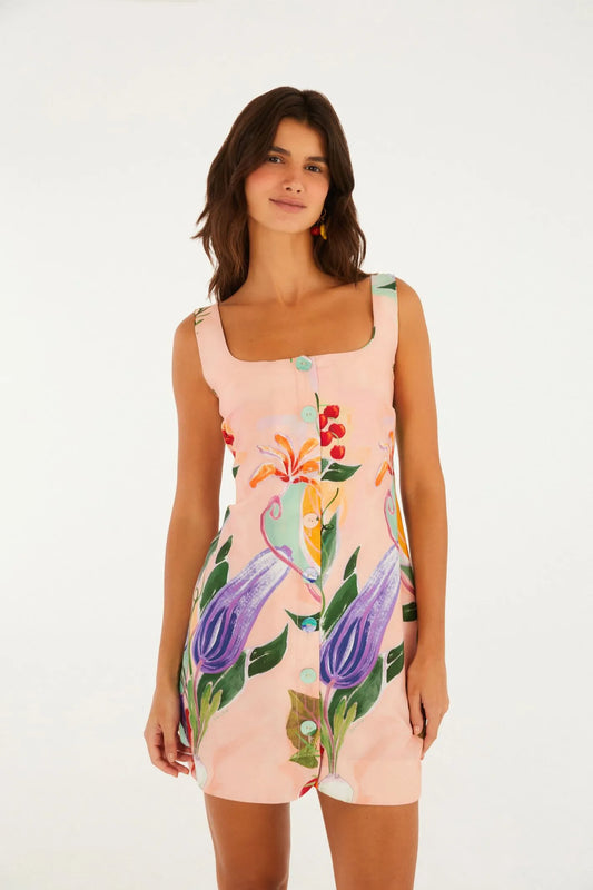 Vestido Curto Estampado Legumes Pintados