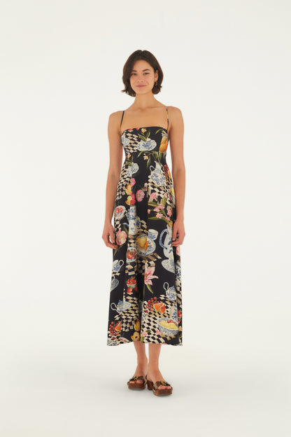 Vestido Alcinhas Estampado Mesa De Chá