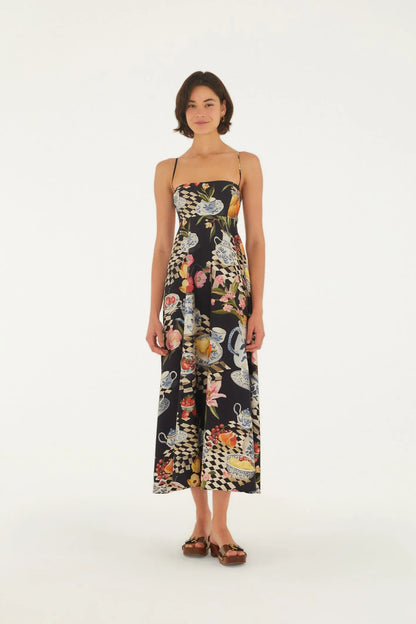 Vestido Alcinhas Estampado Mesa De Chá