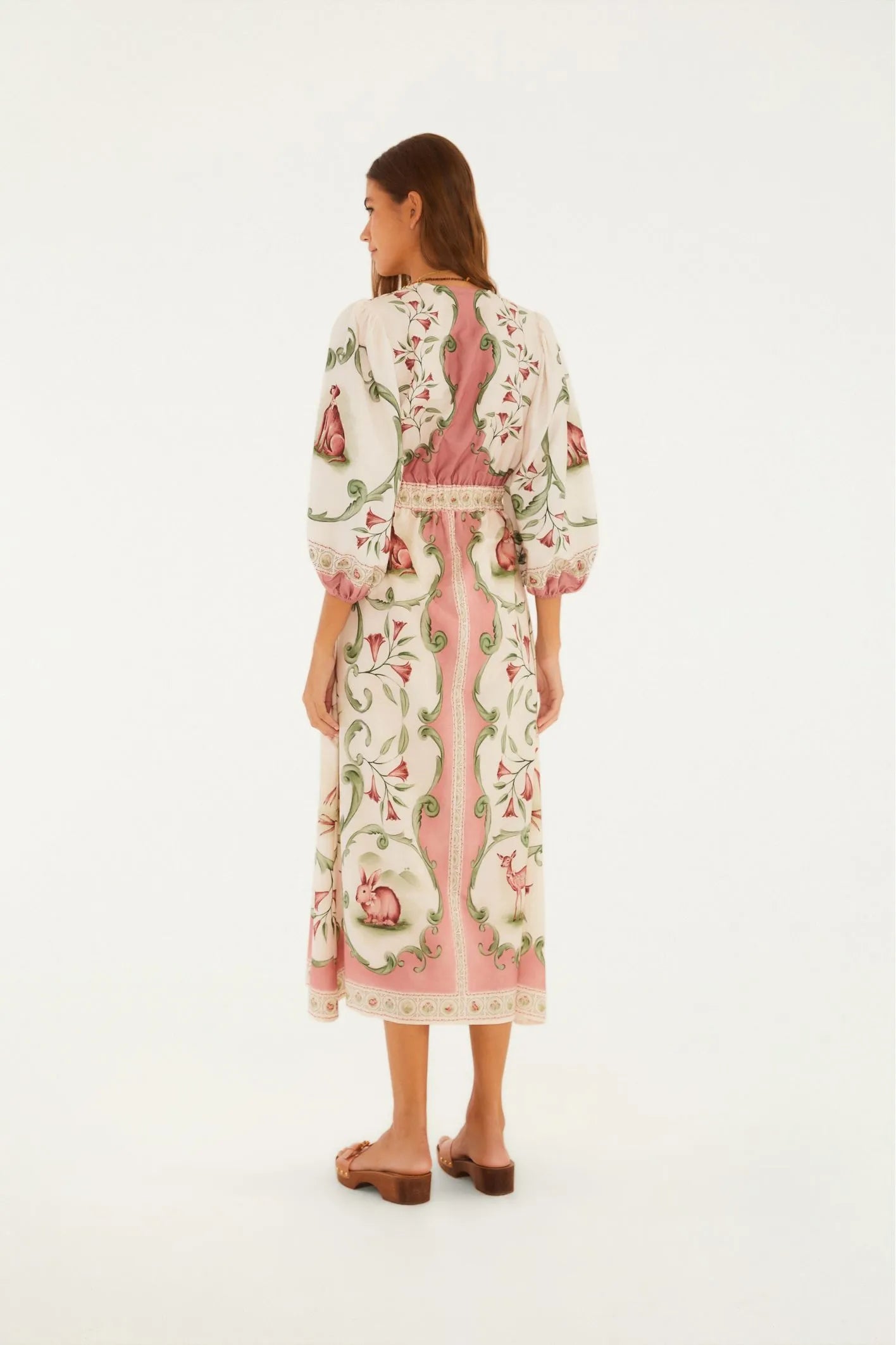 Vestido Longo Manga Curta Estampado Doce Encanto