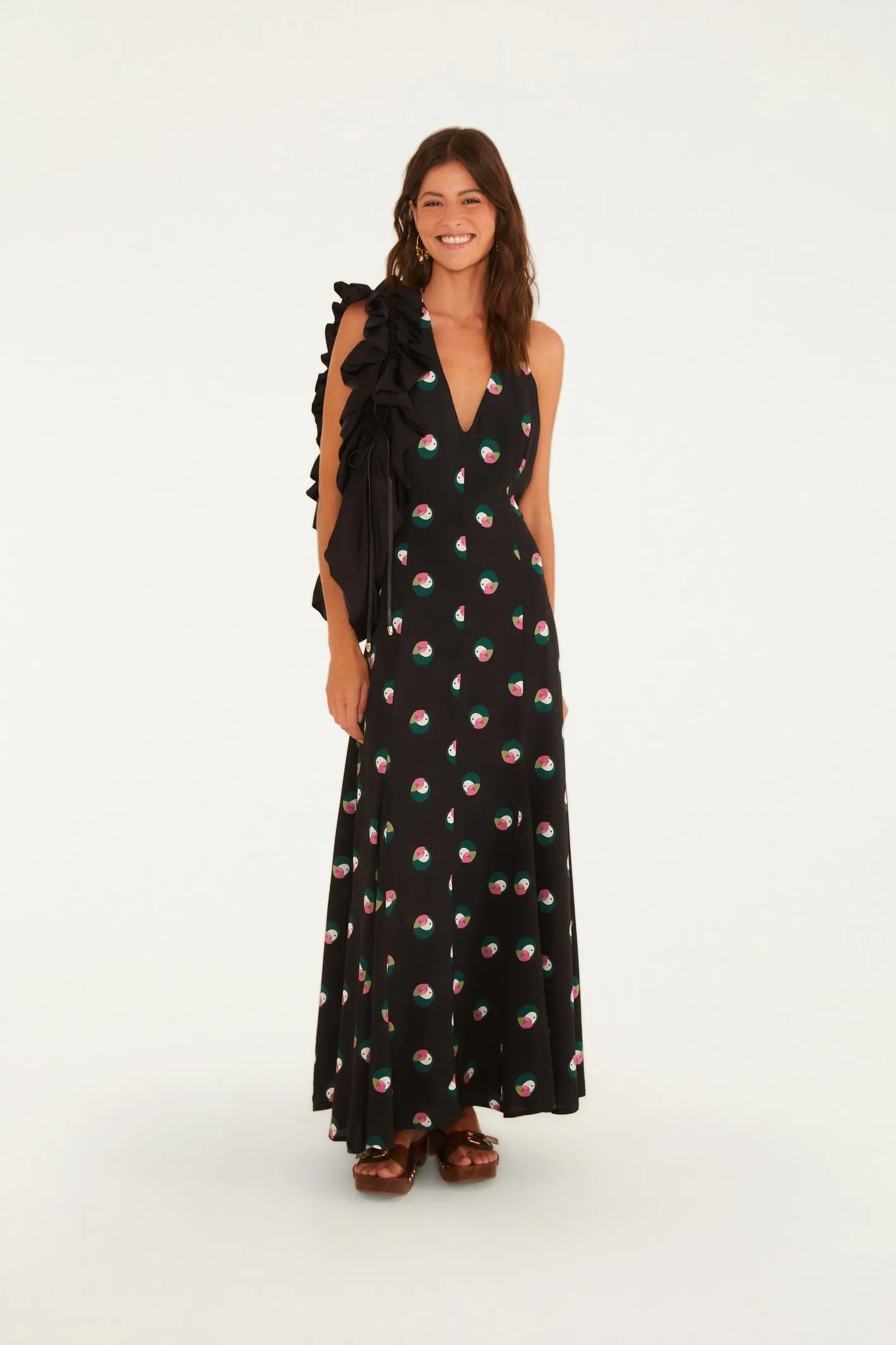 Vestido Nesgas Estampado Poá Ararinha