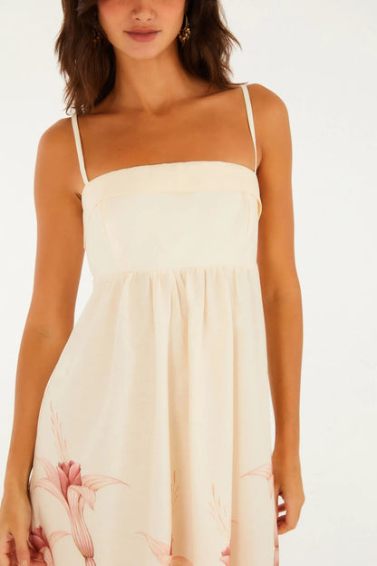 Vestido Longo Alças Estampado Brinco De Princesa