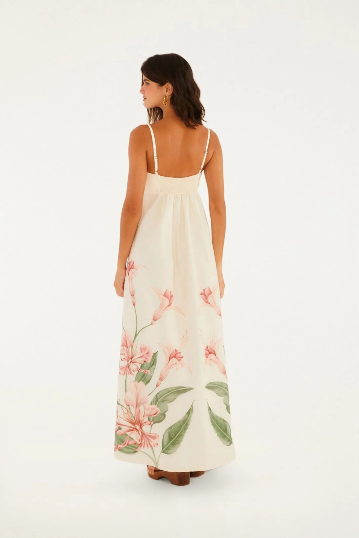 Vestido Longo Alças Estampado Brinco De Princesa