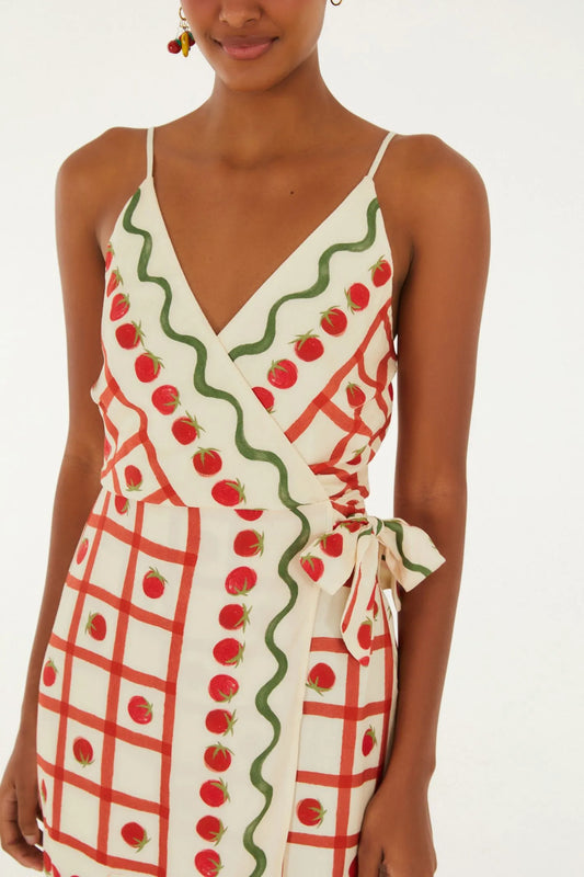 Vestido Curto Transpasse Estampado Lenço Tomatinho