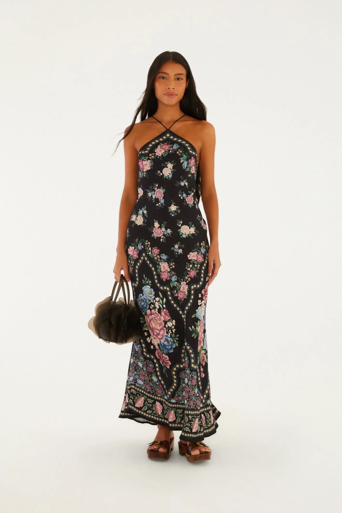 FARM Rio |Vestido Longo Frente Única Estampado Romance
