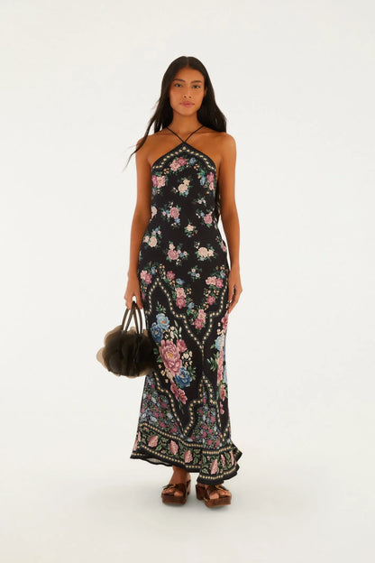 FARM Rio |Vestido Longo Frente Única Estampado Romance