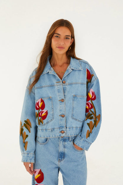 FARM Rio |Jaqueta Jeans Bordado Antúrio