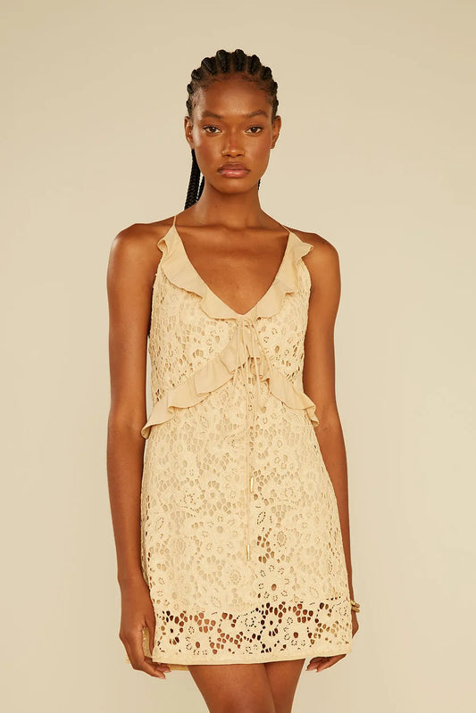 Vestido curto renda - bege ambar