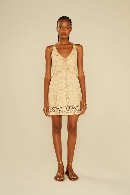 Vestido curto renda - bege ambar