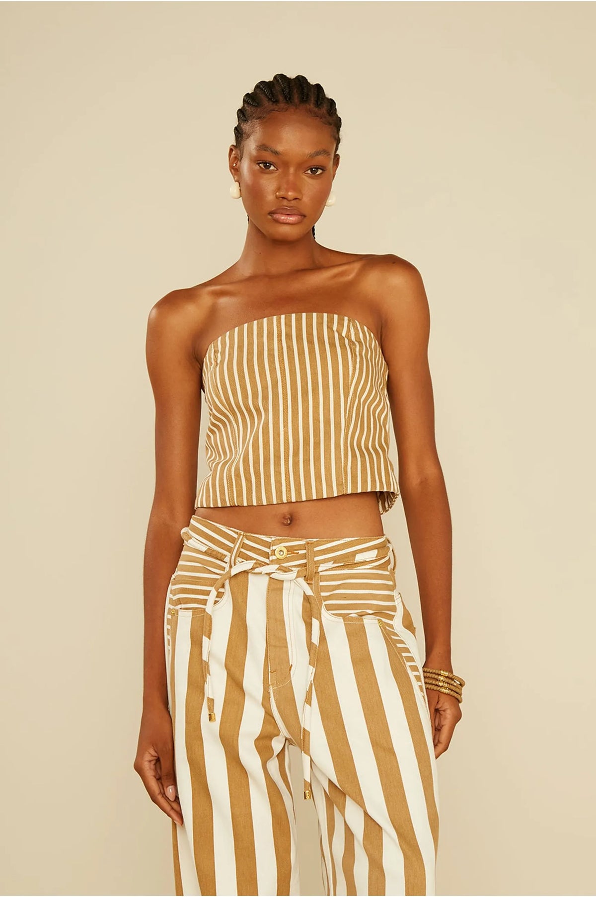 Oh, Boy! Top e Calca Sarja Listra Mix - Bege Desert
