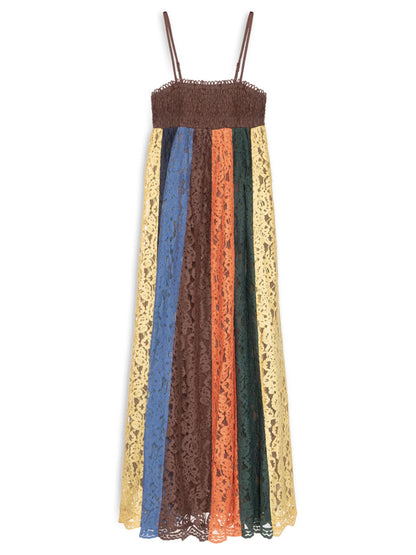 FARM Rio | Vestido Artesanal Patch Rendas Marrom Farm