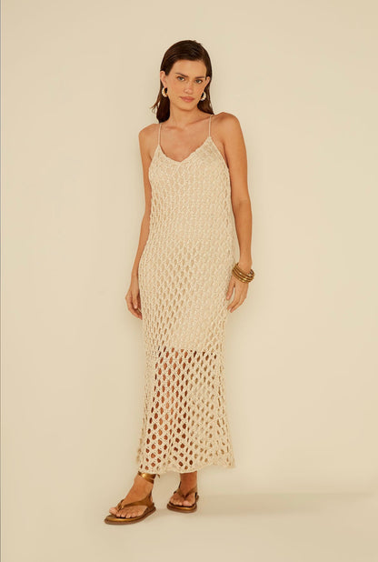 OhBoy | Vestido Tricot Telado Midi - Dourado