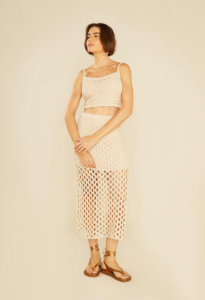 Saia Tricot Telado Midi  Dourado
