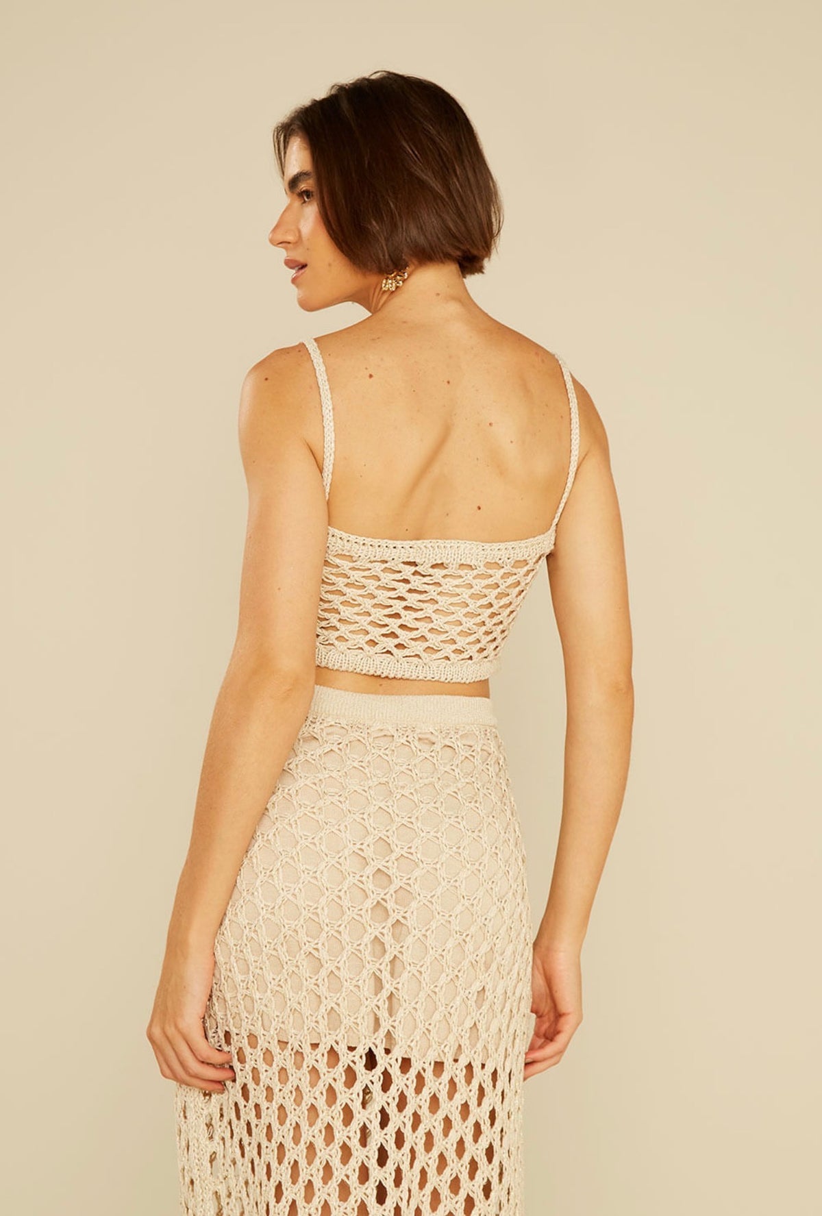 Saia Tricot Telado Midi  Dourado