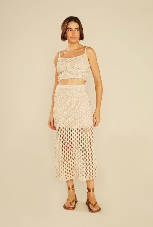 Saia Tricot Telado Midi  Dourado