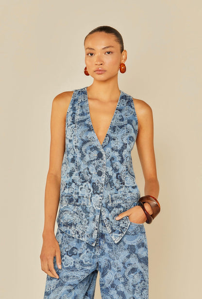 OhBoy | Colete Jeans Estampa Corrosão