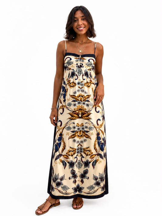 Vestido FARM Cropped Estampado Floral Maye Bege