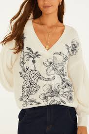 Casaco Pullover Feminino Tricot Bordado Delicadeza – Off White Farm