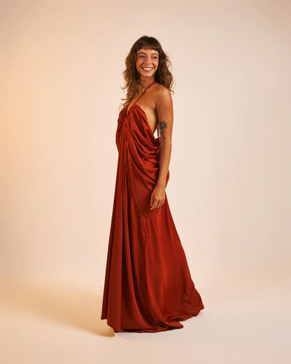 Vestido Longo Acetinado Caraíva Mango