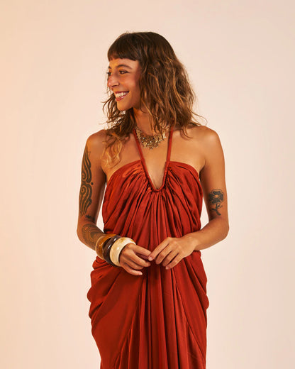 Vestido Longo Acetinado Caraíva Mango