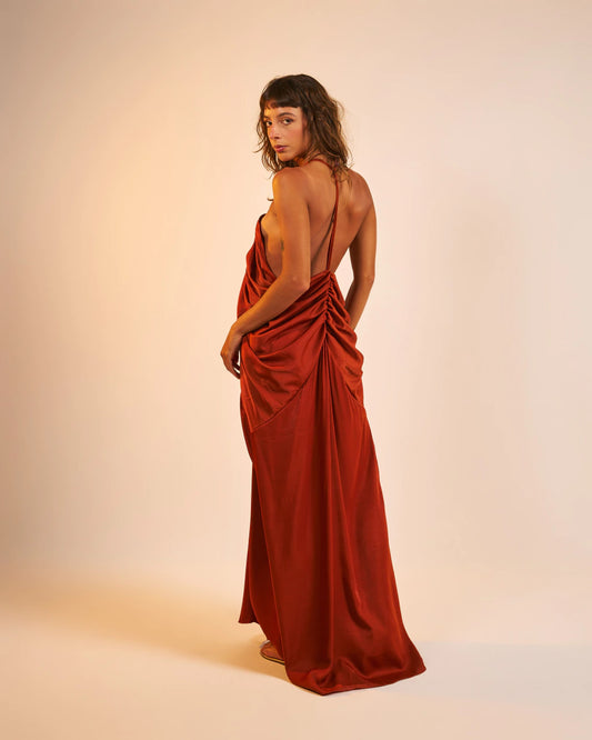 Vestido Longo Acetinado Caraíva Mango